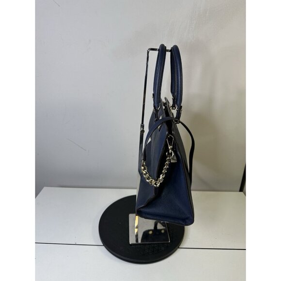 Michael Kors Quinn- Navy Blue Saffiano Leather Satchel Purse - Picture 7 of 9